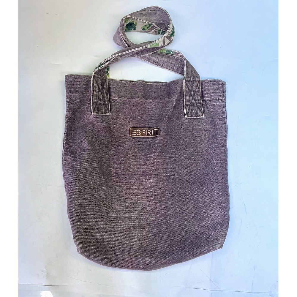 Vintage Esprit Purple Acid Wash Denim Tote Bag Camo Trim Cotton 57138 Mexico